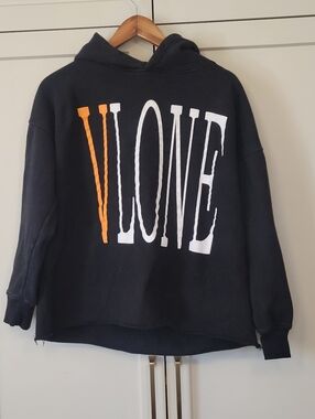 VLONE Black Staple Hoodie with Orange Back Logo sz L